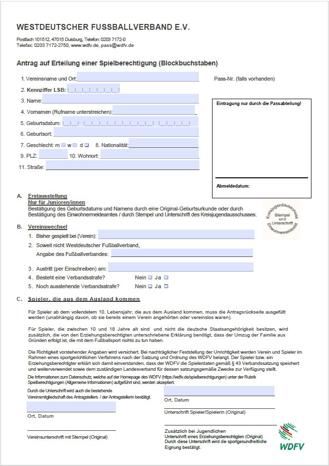 Spielberechtigungsantrag